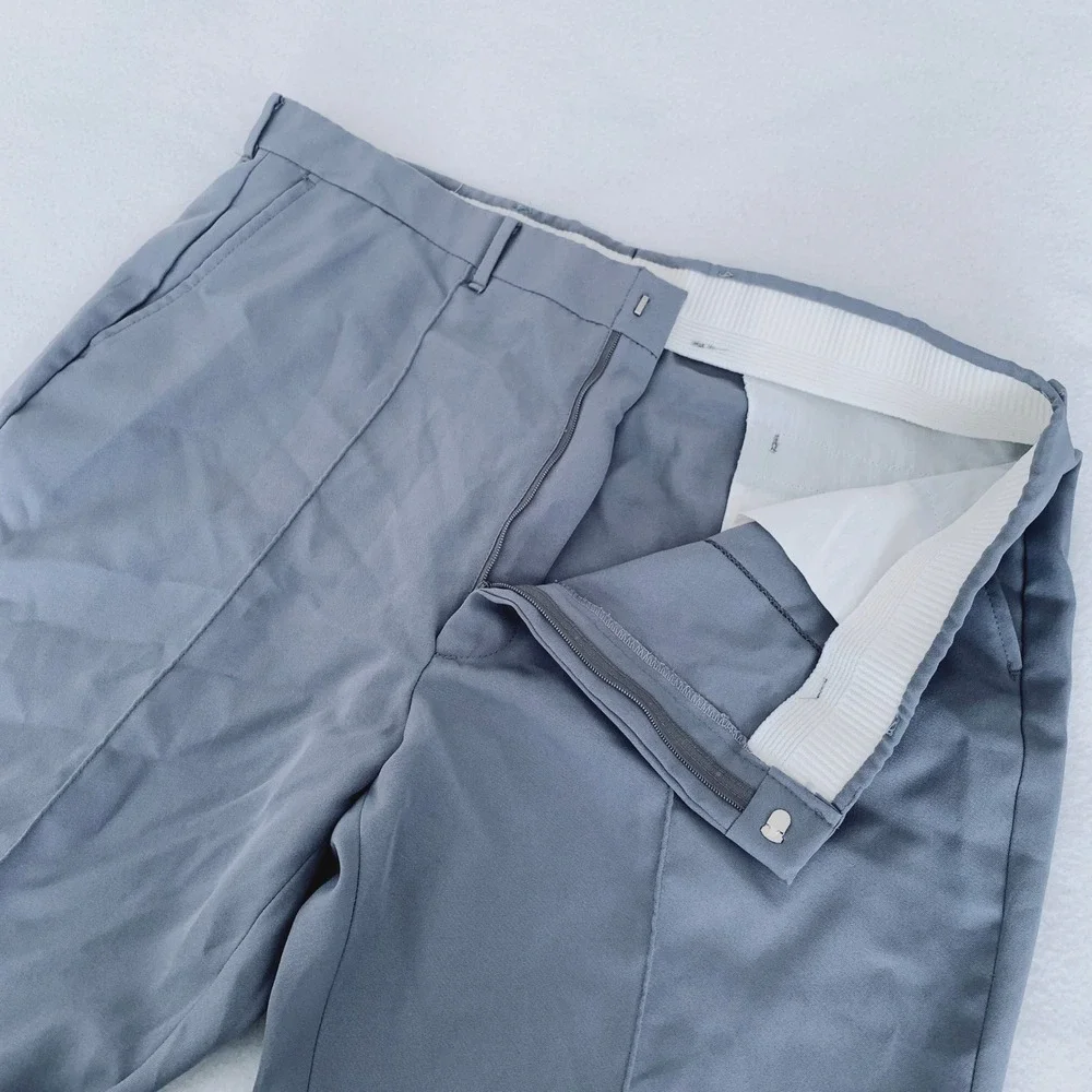 Haband Dress Pants Men 40x28 Blue Gray Flat Front Straight Leg Permanent Crease